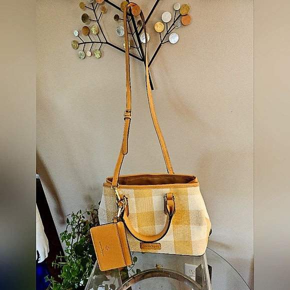 Nanette Lepore Crossbody Purse Tan and White Gingham with Card Case - Picture 3 of 10